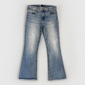 KUT from the Kloth Stella High Rise Flare Jeans Raw Hem Stretch Womens 10 Blue